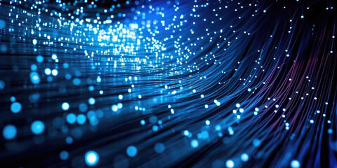 Poster - 3d rendering of abstract wire cable tunnel with digital binary data transmitting.blue glowing data c
