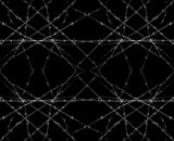Old security barbed wire isolated on black background. Sharp military security fence. Closeup image. crossed Lines of barbed wire on black background. concentration camp