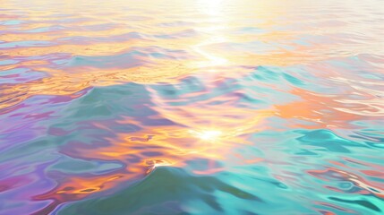 Soft golden light of sunset delicately reflecting on colorful wavy water surface