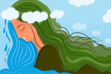 Wall Mural - illustration of a earth mother in the forest. World earth day concept. 