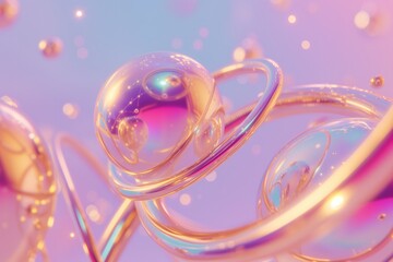 Canvas Print - gold rings with bubbles floating against pastel background