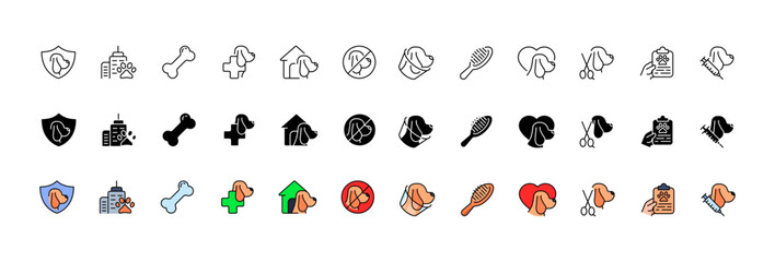 Poster - Dog icon set. Dog care icons. Linear, silhouette and flat style. Vector icons