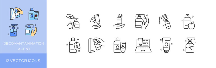 Poster - Decomantamination agent icon set. Linear style. Vector icons