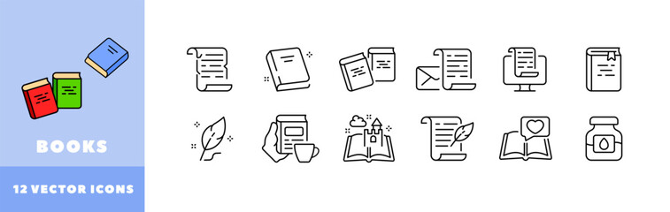 Poster - Books icon set. Linear style. Vector icons