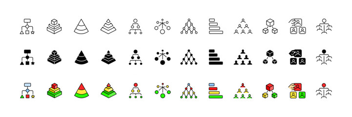 Poster - Pyramid icon set. Hierarchy pyramid icons. Linear, silhouette and flat style. Vector icons