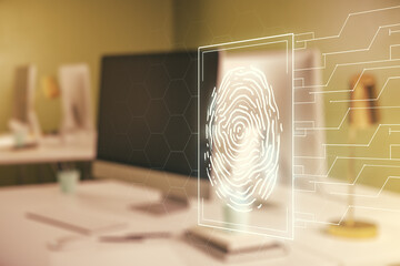 Aufkleber - Double exposure of abstract creative fingerprint hologram on computer background, protection of personal information concept
