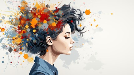 Wall Mural - the head of girl depicted with colored paint splashes in artistic style. Digital concept, illustration painting.