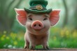 Piggy Smile: A Cute Pink Pig in a Green Hat Generative AI
