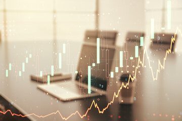 Poster - Abstract creative financial graph on modern laptop background, forex and investment concept. Multiexposure