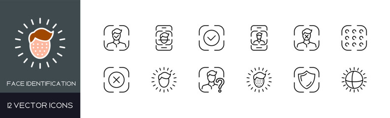 Poster - Face ID icon set. Face identification set. Linear style. Vector icons