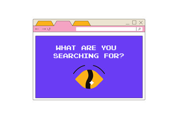 Poster - y2k interface, retro groovy psychedelic, window browser with eye, search