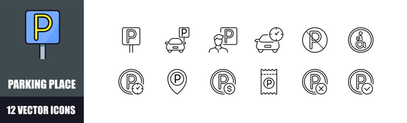 Poster - Parking place icon set. Linear style. Vector icons