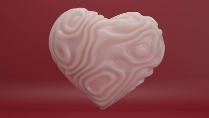 Poster - Loop 3d animation for Valentine's Day. The heart is wrinkled and convoluted. Floating surface. A pink delicate Valentine.