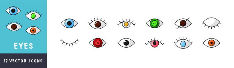 Wall Mural - Eyes icon set. Flat style. Vector icons