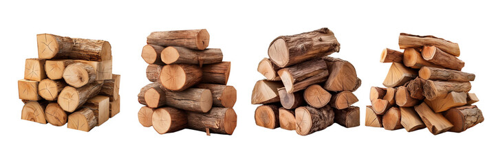 Wall Mural - Set of a Firewood stack. isolated object on a Transparent Background