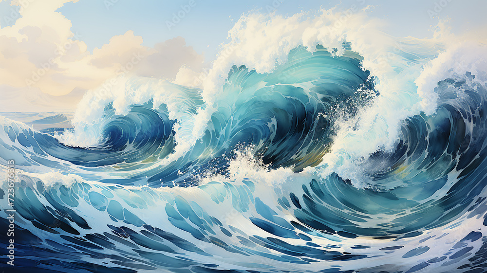 sea wave watercolor illustration isolated on white background, graphic ...