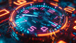 Close-Up of Glowing Circles and Neon Lights on Clock