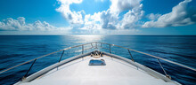 Front Ocean View From Bow Yacht. Luxury Romantic Travel.