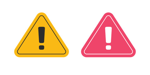 Poster - Caution exclamation mark sign icon triangle vector simple pictogram graphic red yellow alert set, hazard danger attention warn notice information image clipart