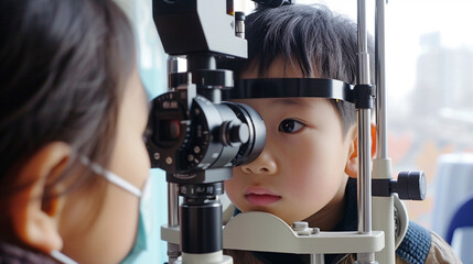 Children's eye examination in clinic