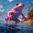 pink frog in the water