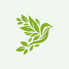 Wall Mural - modern bird with green leaf logo - bird and green leaf design, vector illustration