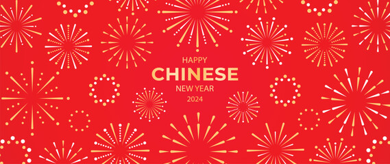 Wall Mural - Festival chinese backdrop vector. Happy chinese new year wallpaper design with golden fireworks on red background. Modern luxury oriental illustration for cover, banner, website, decor, advert.