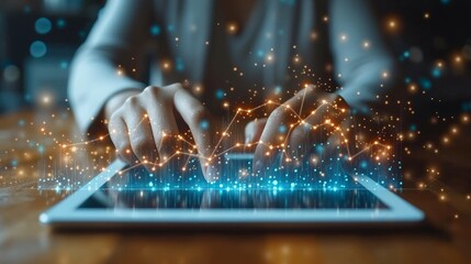 Leinwandbilder - Businessman using tablet to analyze sales data and economic growth graph chart. Planning and strategy. Trading of exchange. Banking and investments. Technology marketing.
