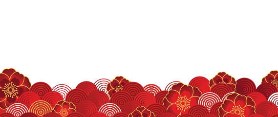 Wall Mural - Happy Chinese new year backdrop vector. Wallpaper design with flower, chinese pattern on white background. Modern luxury oriental illustration for cover, banner, website, decor, border, frame.