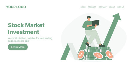 Stock Market Investment. Web Landing Page Design. Flat Cartoon Vector Illustration. Vector illustration, suitable for web landing page, ui, mobile app