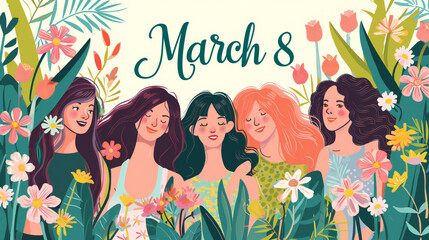 Wall Mural - Greeting card for International Women's Day 