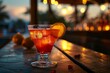 Orange Cocktail on a table, alcohol, paradise, beautiful moment, red cocktail, spritz, beautiful view, lemon slice, luxury, summer night, bar and restaurant, fresh, Generative AI 