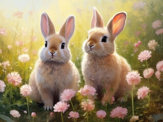 Wall Mural - Two rabbits. Digital art.