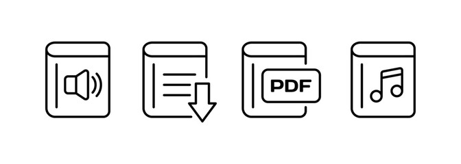 Poster - Icon file set. Sound, arrow, pdf, music icons. Linear style. Vector icons