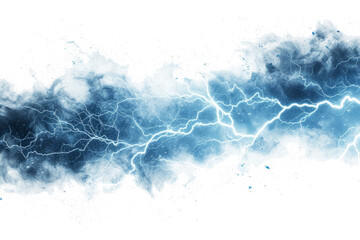 Aufkleber - Lightning, electric thunderbolt strike of blue color during night storm, impact, crack, magical energy flash
