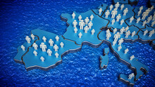 3D Little People Standing On The Map Of Europe. 3D Illustration