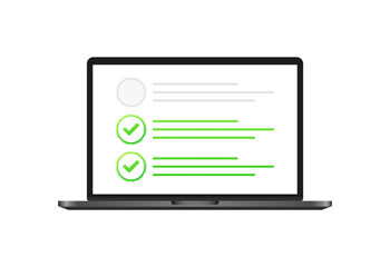 Poster - Check list on screen icon. Laptop screen. Flat style. Vector icon