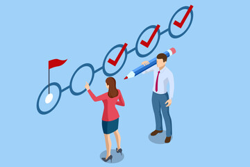 Poster - Isometric Business Project Management System. Successful business plan tasks.
