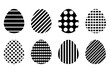 Black and white pattern Easter eggs collection. Striped and polka dot flat icons symbol Easter eggs. Stock vector illustration isolated on a white background.