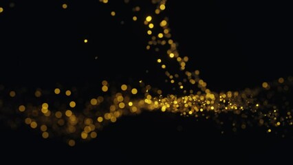 Poster - 3d golden glitter in slow motion animation. golden glitter with beautiful flow in the dark background