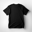 Black T-shirt isolated on white background. Mockup for placing your design. Top view of shirt without print