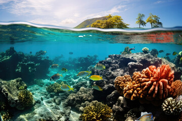 Poster - Underwater nature life red sea reef water coral under marine fish ocean