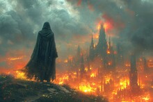 Gothic Castle In Flames: A Fantasy Artwork For Halloween Generative AI