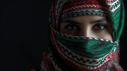 Wall Mural - portrait of a woman in hijab with a flag of the country