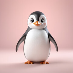 Wall Mural - A cute penguin 3d render cartoon illustration isolated in pastel background