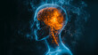 Glowing brain scan illustration highlighting brain coherence