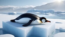  Gentoo Penguins Sleeping On Ice Floe