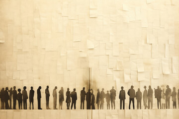 Wall Mural - Abstract memorial day photo with silhouettes of crowd of workers on light color background