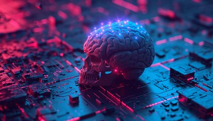 Poster - Neon human skull