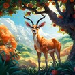 Digital art of a beautiful gazelle under an apple tree